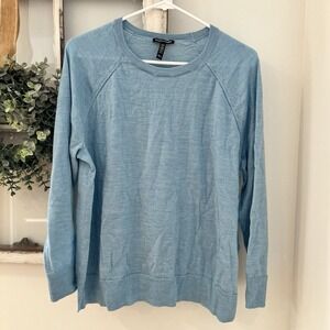 Eileen Fisher 100% Extra Fine Marino Wool Pullover Sweater Size L Dusty Blue